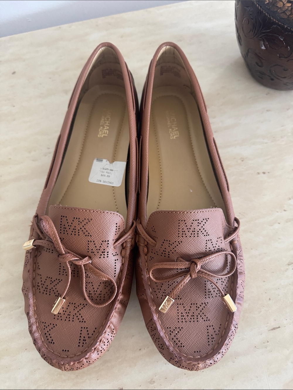 Michael Kors Women's Dusty Rose/Tan MK Perforated Moccasins